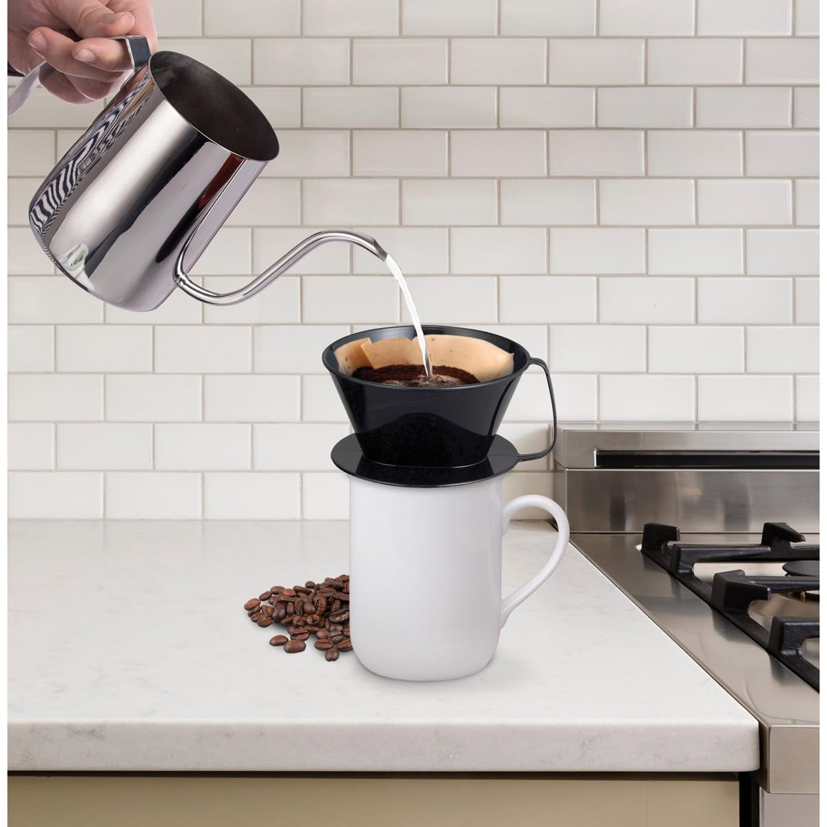 Fino Pour-Over Coffee Brewing Filter Cone, Number 4-Size, Black, Brews 8 To 12-Cups, Set Of 2