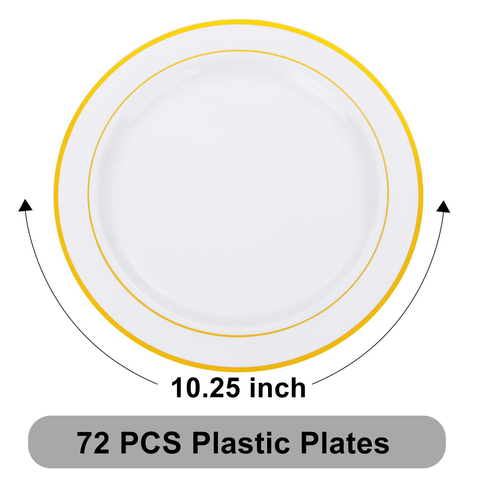 Wellife 72Pcs Gold Plastic Plate, 10.25Inch Disposable Dinner Plate Party With Gold Rim, Heavy Duty Disposable Plastic Plates Fo
