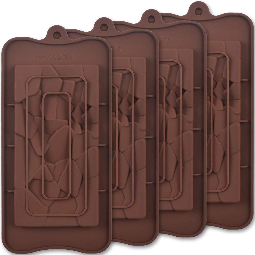 Ionegg Break Apart Silicone Chocolate Molds, Fragments Chocolate Bar Molds, Homemade Protein And Energy Bar Molds, 4 Packs