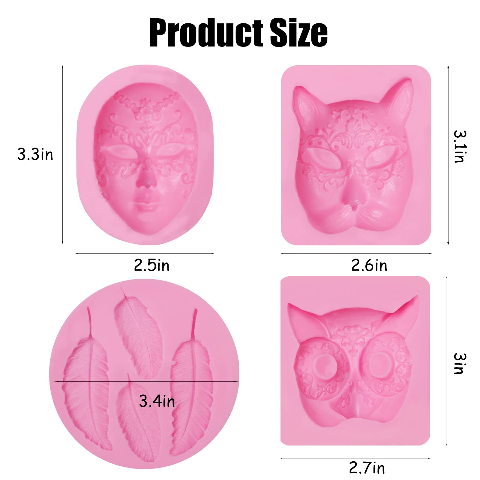 Mask Silicone Molds 4 Pcs, Masquerade Mask Chocolate Fondant Mold For Cake Decoration, Candy, Cupcake Topper, Cake Pop, Popsicle