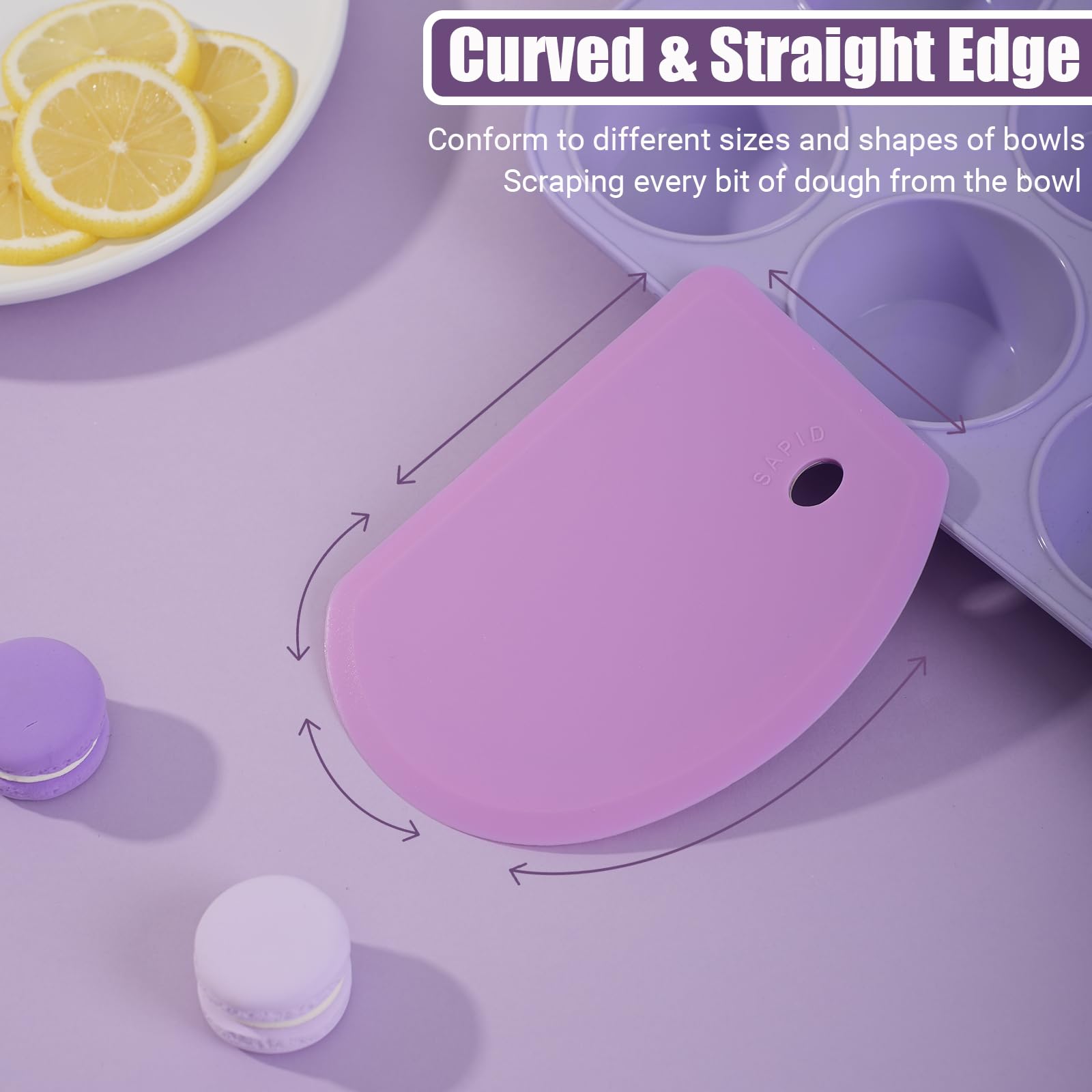 SAPID Silicone Bowl Scraper, Flexible Curved Edge, 5.98" x 4.3", Heat-Resistant, Purple, Ideal for Baking Sourdough, Cake, Fondant