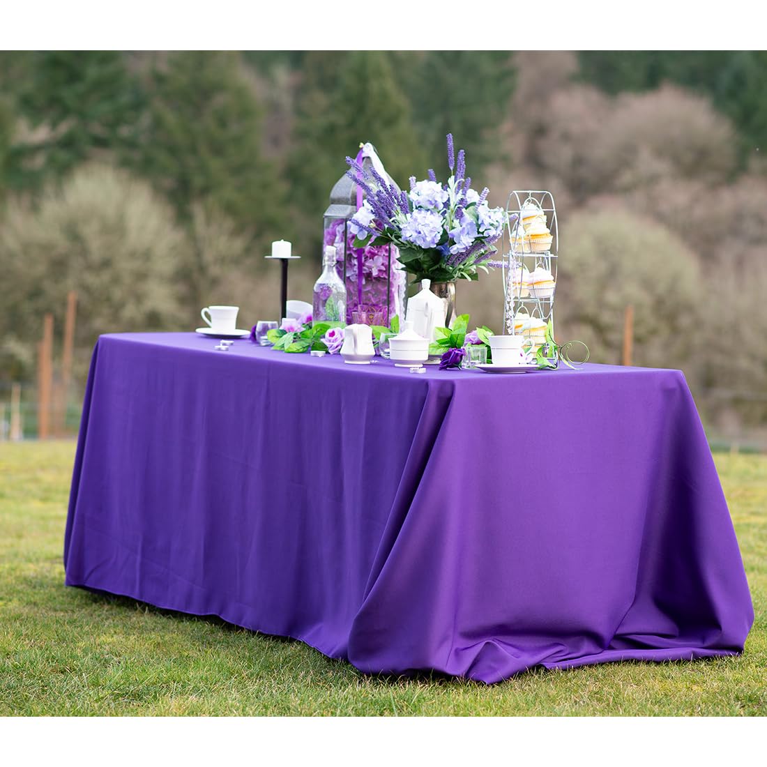 Ltc Linens 5-Pack Rectangular Tablecloths 90 In X 156 In With Rounded Corners - Purple Table Covers For 8 Ft Table With Floor-Le
