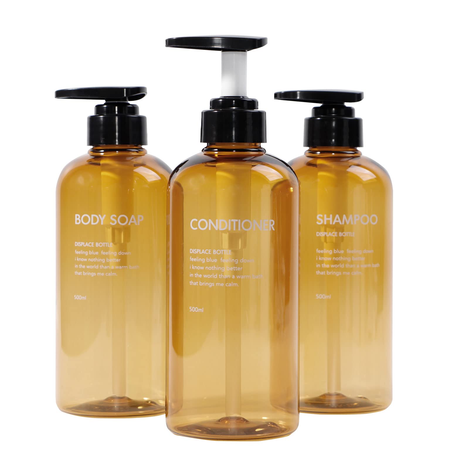 Yeeco Brown Shampoo Bottles Refillable, Shower Dispenser 16.9Oz/500Ml, Shampoo And Conditioner Bottles 3 Packs, Shampoo Dispense