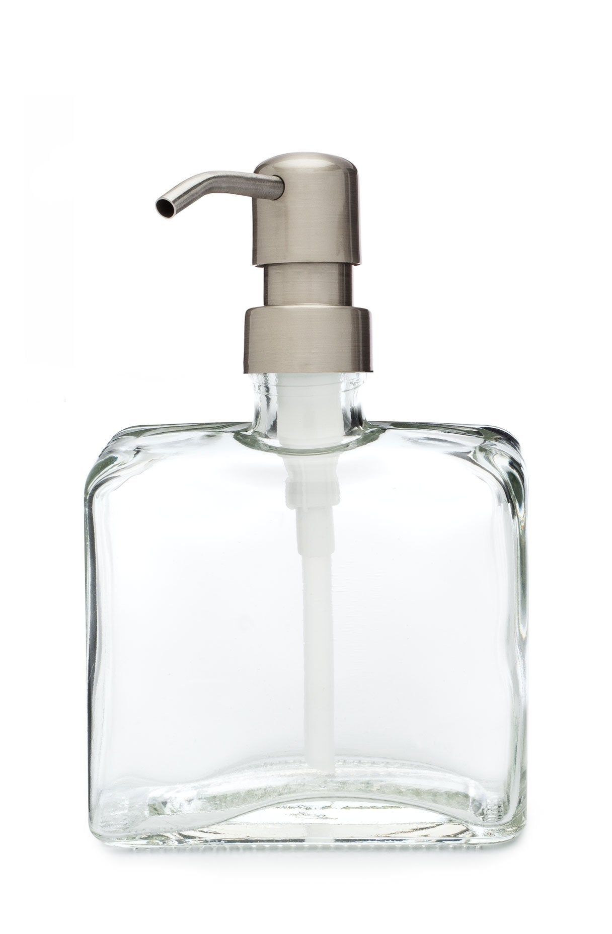Rail19 Urban Square Recycled Glass Soap Dispenser with Metal Pump, 8.5oz (Farmhouse Stainless)