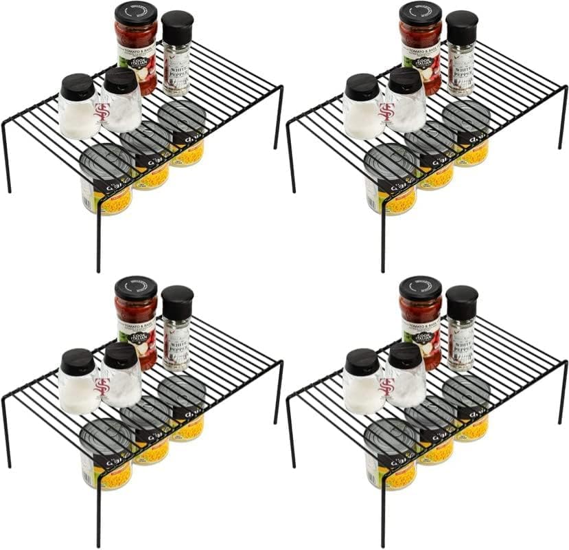 Cr 18 Collection 4Pcs Heavy Black Iron Kitchen Dish Rack Expandable Storage Shelves For Kitchen Cabinets Multipurpose Organizer 