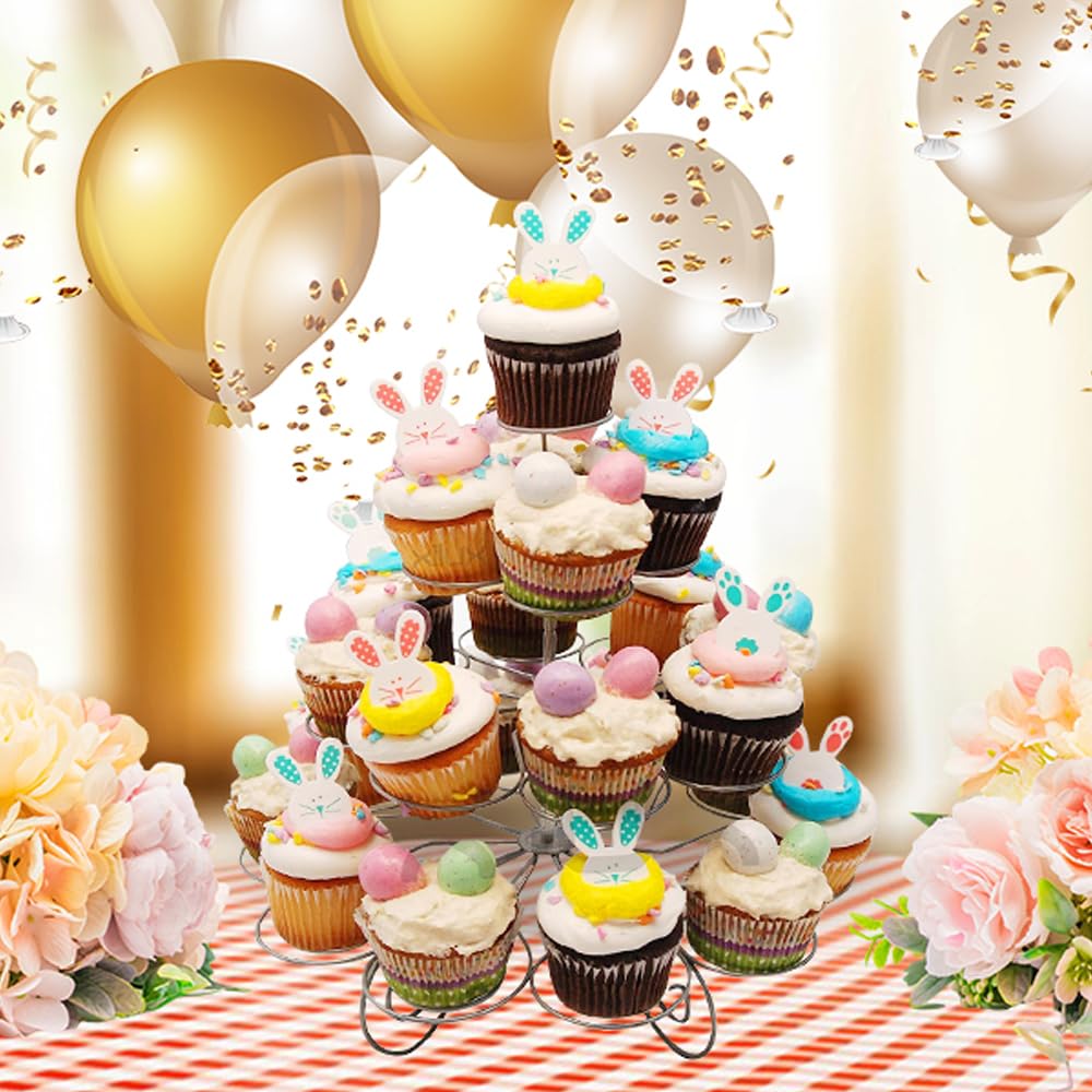 Resulzon 4-Tier Cupcake Stand -Stainless Steel Dessert Tree Tower Display For Christmas, Weddings, Birthday Parties, Weddings, C
