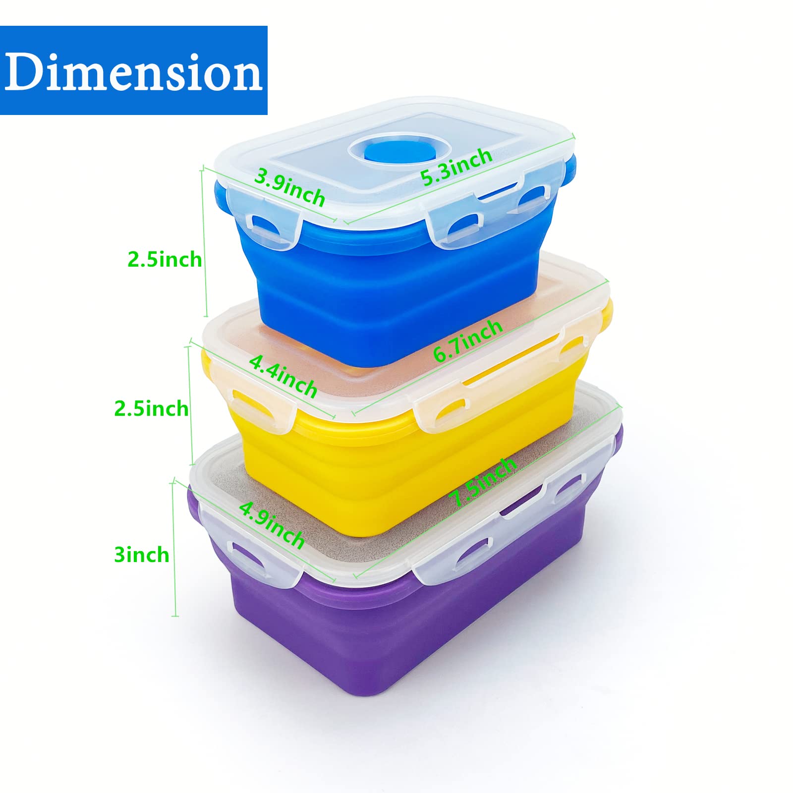 Lunbengo Camping Travel Collapsible Food Storage Container With Lids, Stackable Silicone Storage Containers Meal Prep Containers
