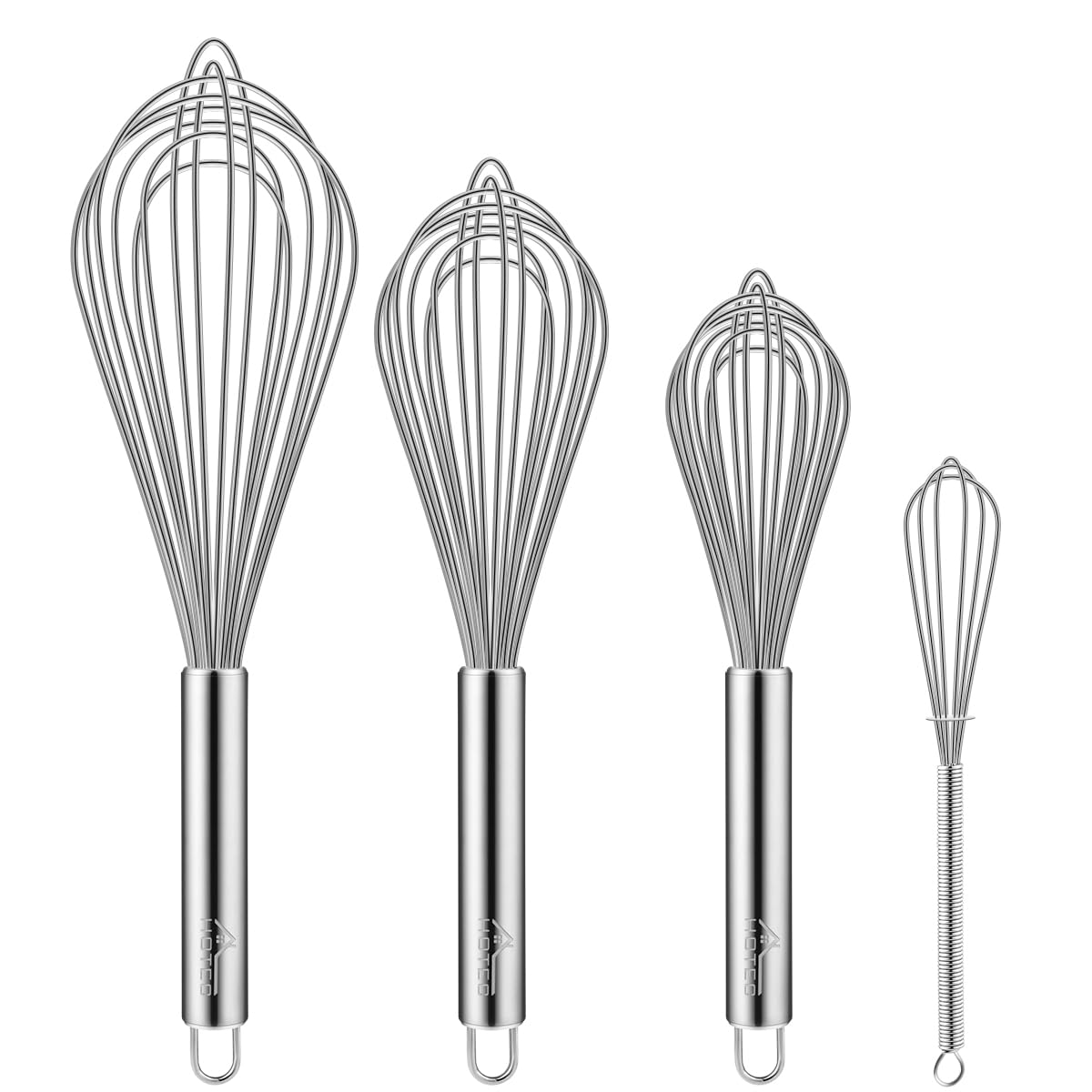 Hotec 4 Pieces Stainless Steel Whisks Set Wire Whisk Balloon Whisk Egg Beater Kitchen Utensils For Stirring, Beating, Blending