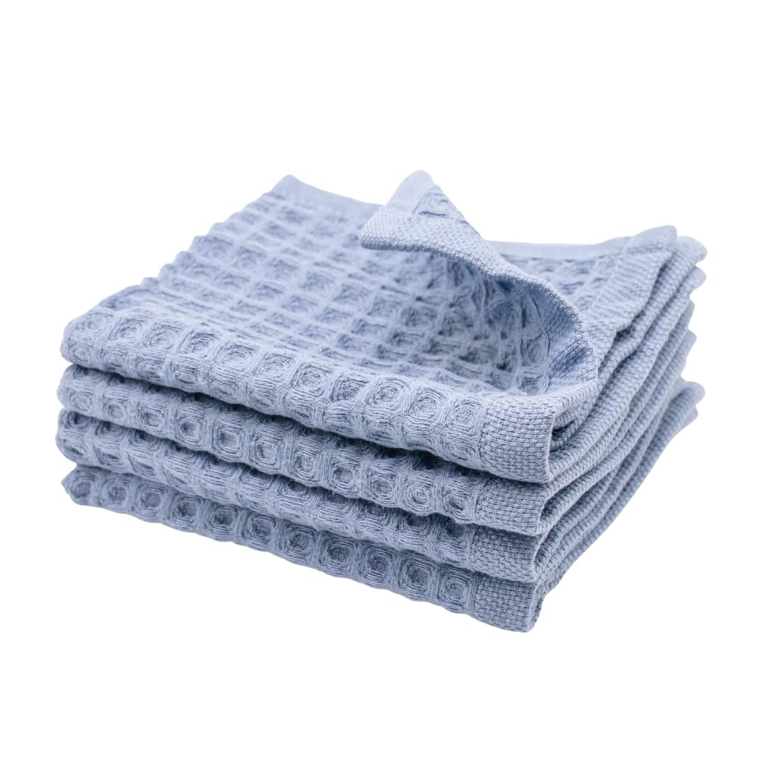 Sea Me At Home Waffle Washcloth Set, 100% Cotton (4 Pcs Washcloth 13X13 Inches, Denim)