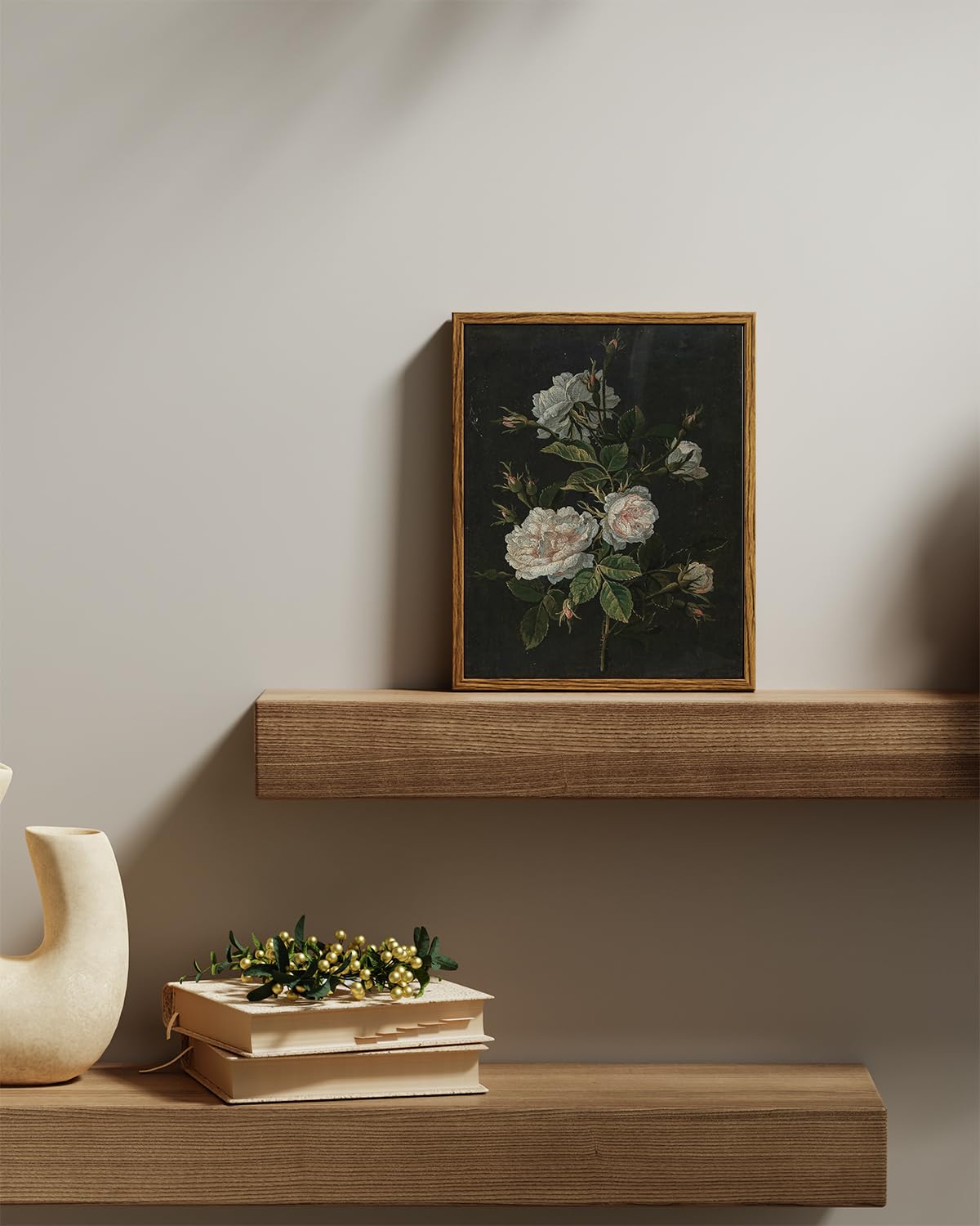 Viyyiea Vintage Framed Wall Art, Retro Floral Paintings Art Decor Aesthetic, Canvas Print Artwork, Classical Flower Wall Picture