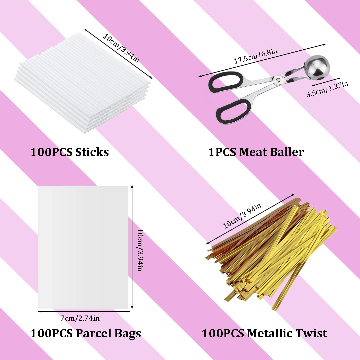 Lollipop Cake Pop Treat Bag Kit, Including 100Pcs Cake Pop Sticks, 100Pcs Parcel Bags, 100Pcs Twist Ties And 1 Cake Pop Mold, Ca