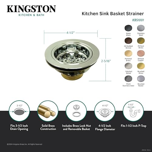 Kingston Brass KBS1003 Kitchen Sink Basket Strainer  Antique Brass