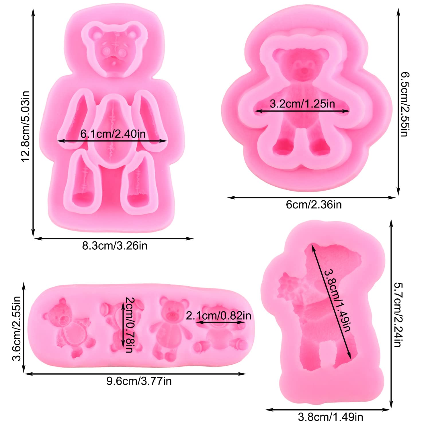 Mypracs Bear Silicone Fondant Molds For Cake Decorating Chocolate Cupcake Topper Candy Polymer Clay Gum Paste Set Of 4