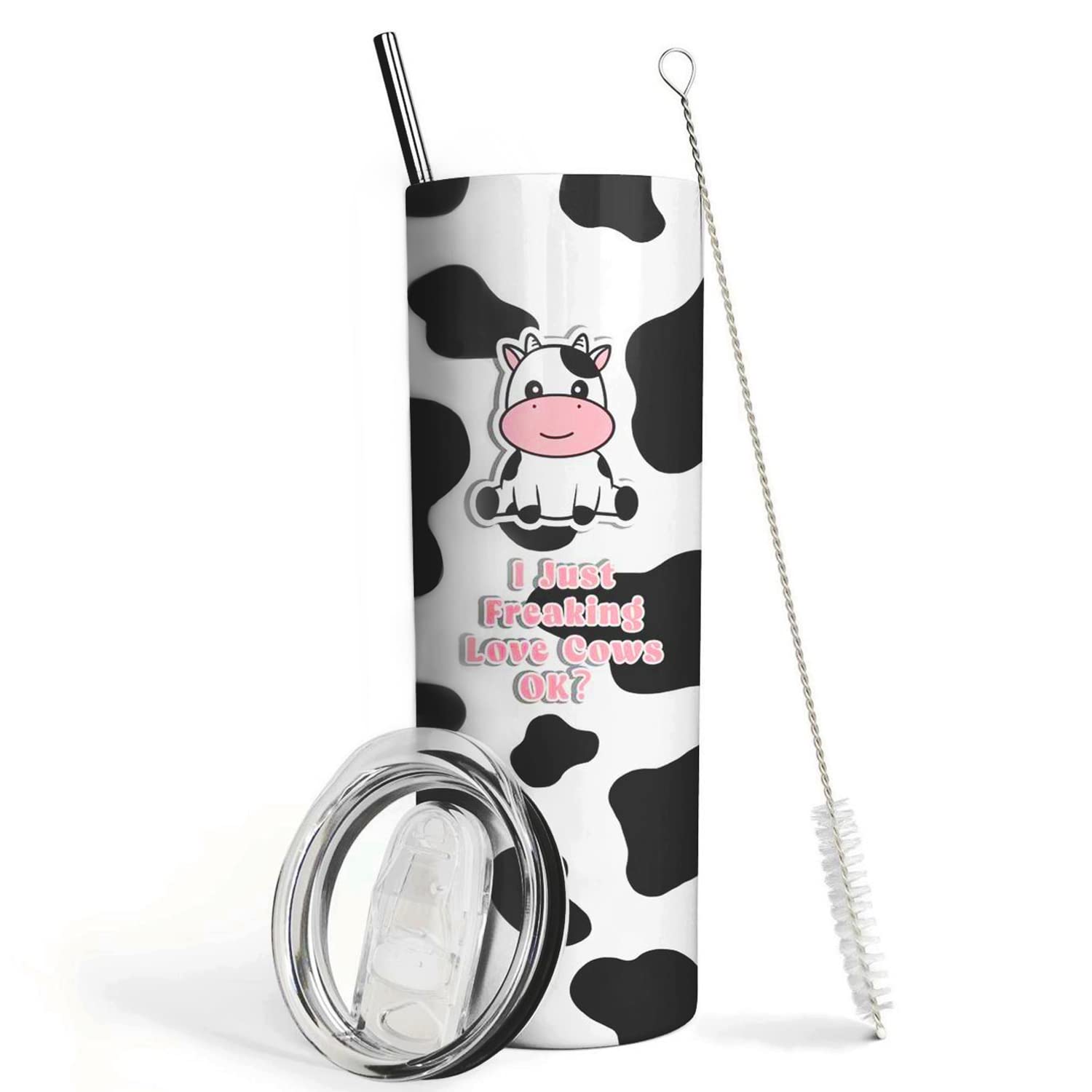 Cow Gifts- Cow Print Tumbler- Cute Stainless Steel Insulated 20 Oz Skinny Tumbler With Lid And Straw- Coffee Travel Mug Cup- Cow
