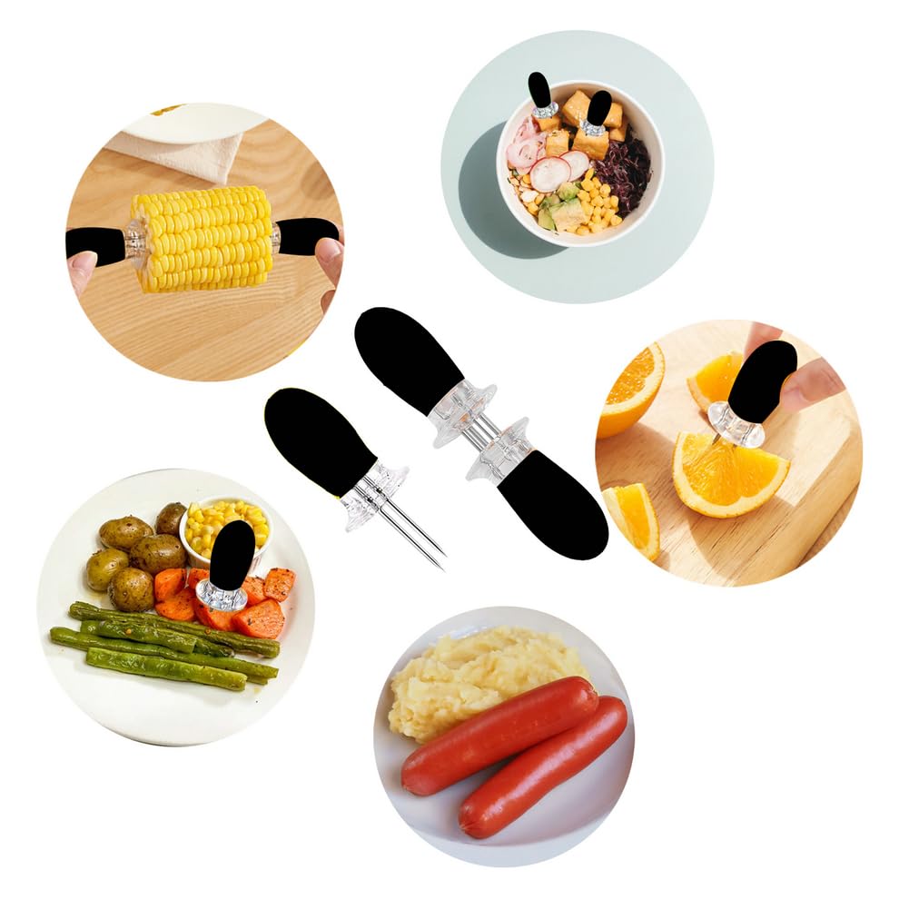 16Pcs/8 Pairs Black Corn Holders,Peouwnes Stainless Steel Corn Cob Holders Corn On The Cob Skewers, Corn On The Grill, Interlock