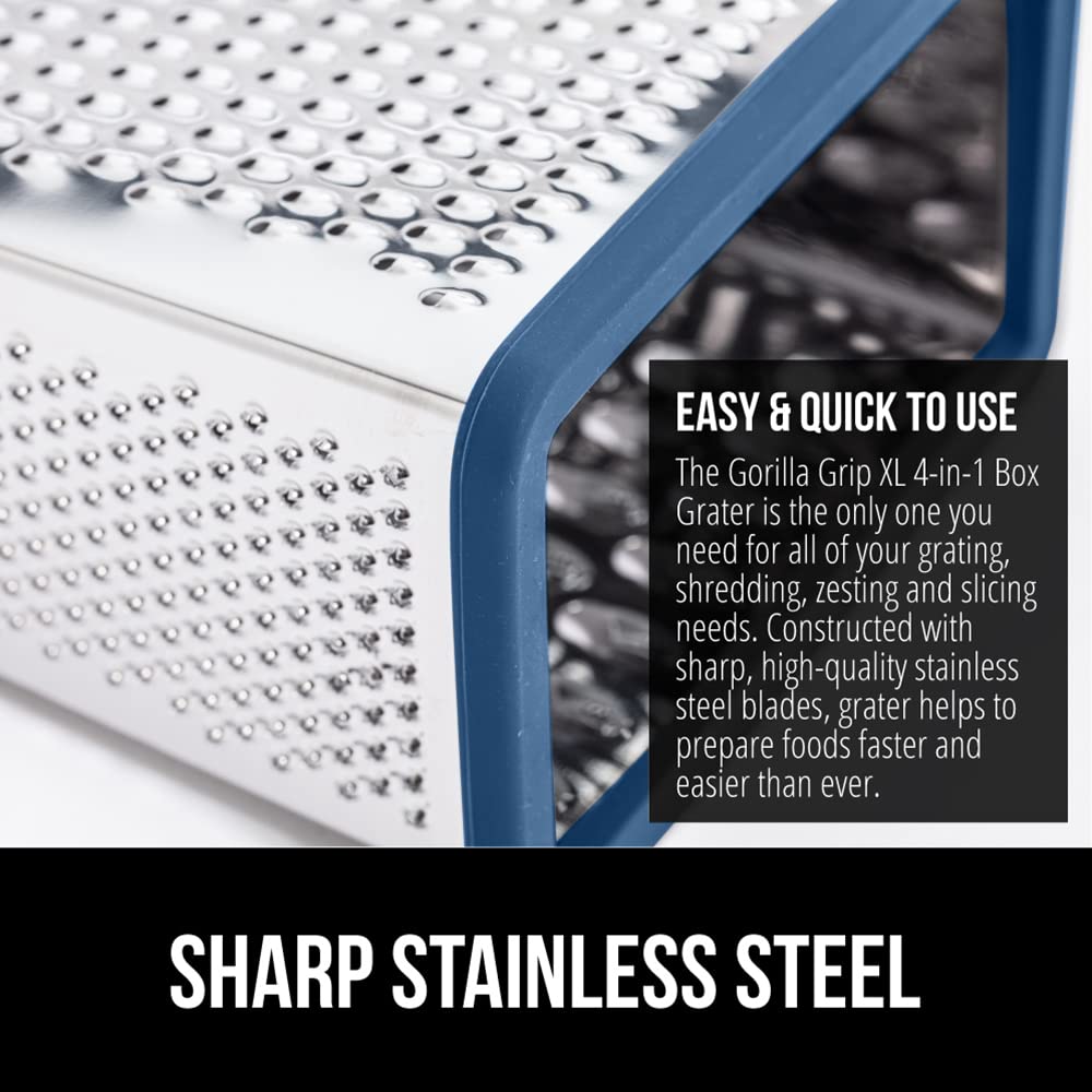 Gorilla Grip Professional 100% Bpa Free 4-Sided Cheese Slicer Grater, Stainless Steel Xl Box Graters With Ergonomic Handle, Ging