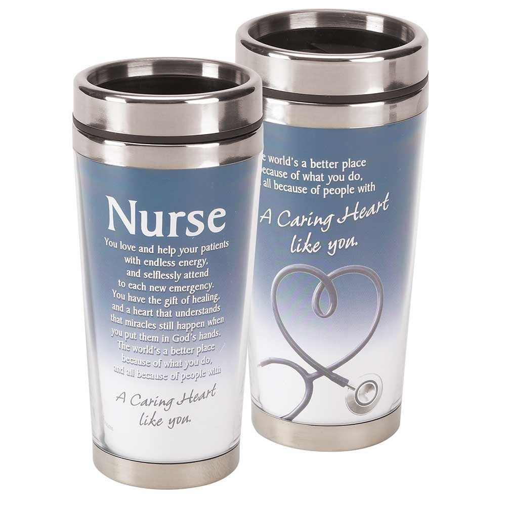 Blue Nurse Poem Caring Heart 16 Oz. Stainless Steel Insulated Travel Mug with Lid