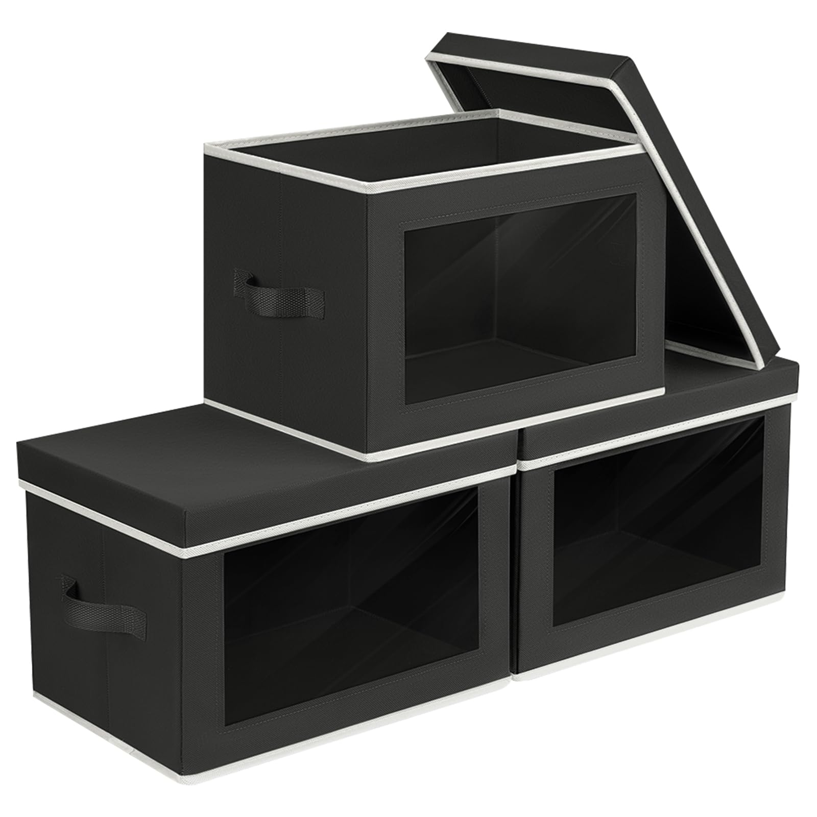 Homsorout Storage Boxes With Lids - 3 Pack Fabric Clear Window Storage Bins, Collapsible Storage Bins With Lids, Linen Closet Or