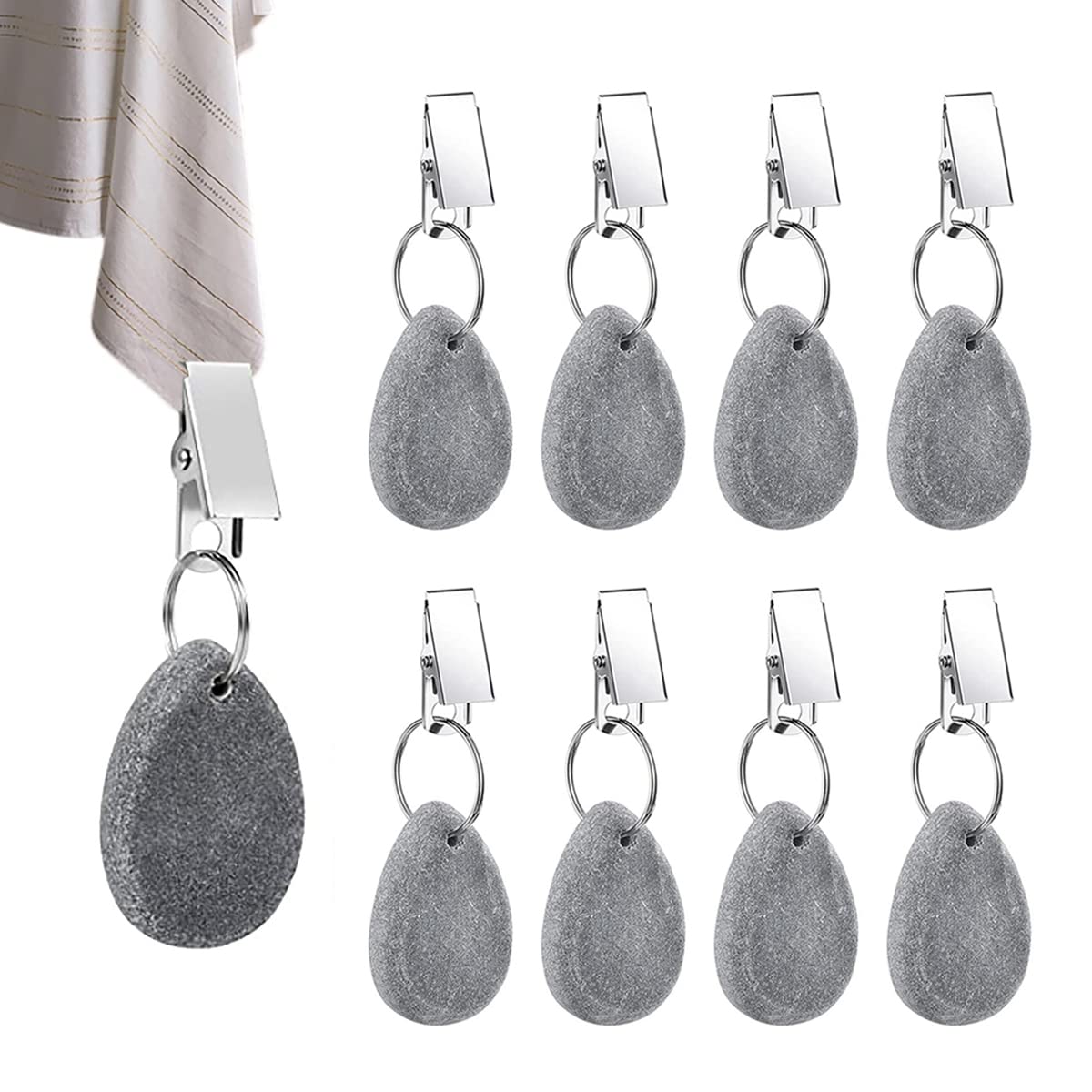Rjun 8Pcs Tablecloth Weights Tablecloth Pendant Stone Table Cover Weights Hangers With Metal Clips (Drop-Grey)