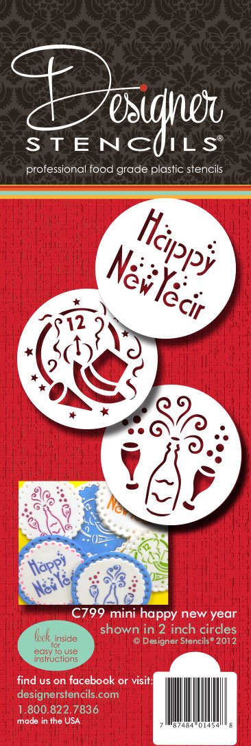 Designer Stencils Mini Happy New Year Stencil Set, Beige/Semi-Transparent