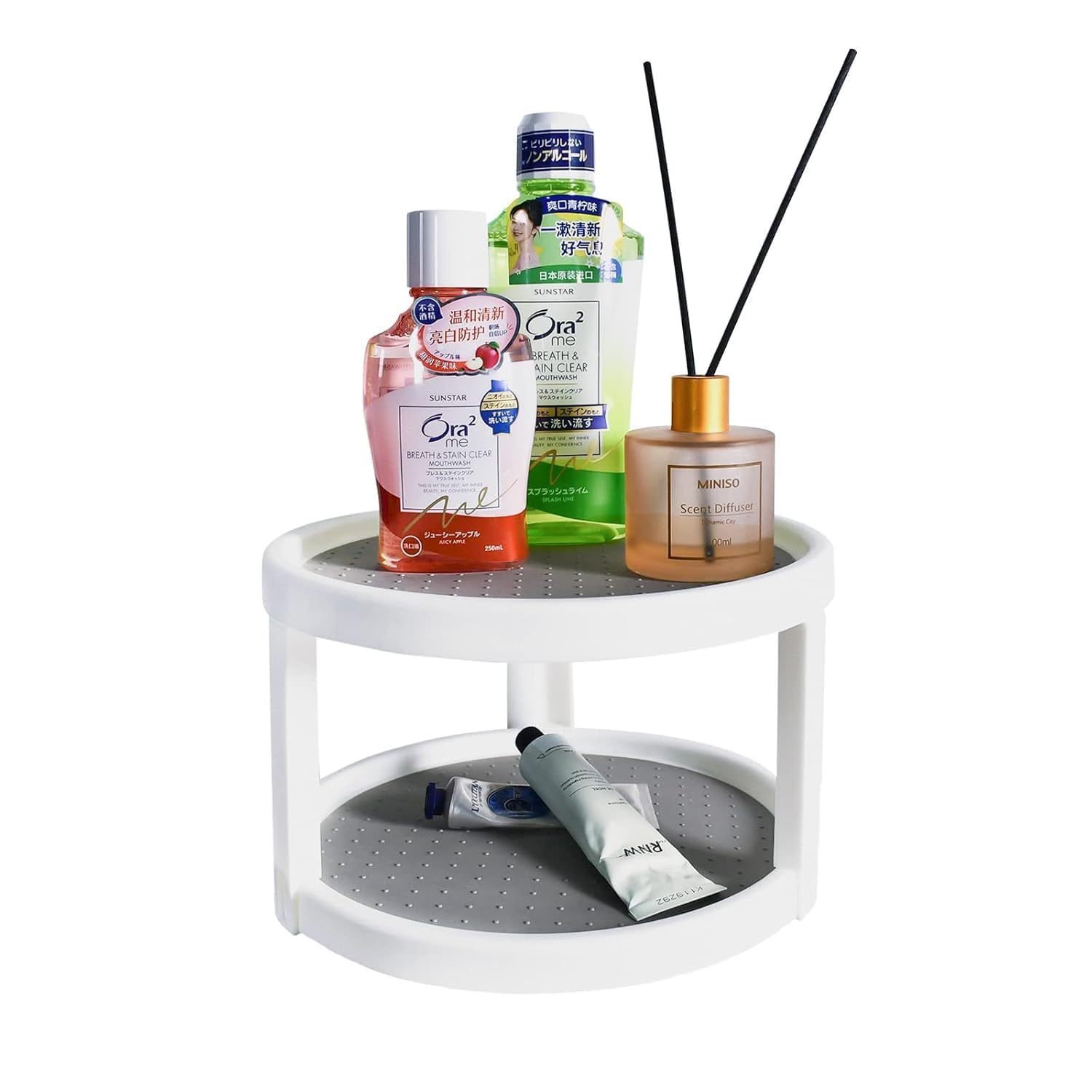 Hitwa 2Tier Rotating Spice Rack Organizer | 360 NonSkid Turntable Cabinet Organizer | SpaceSaving Kitchen & Pantry Storage Tr