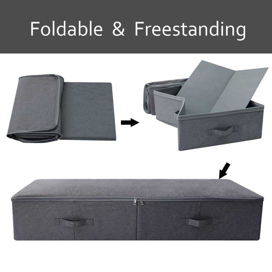 iwill CREATE PRO Pack of 2, Large Rigid Underbed Storage Boxes for Duvets, Queen/King Size Blankets, All Sides Built in Plastic