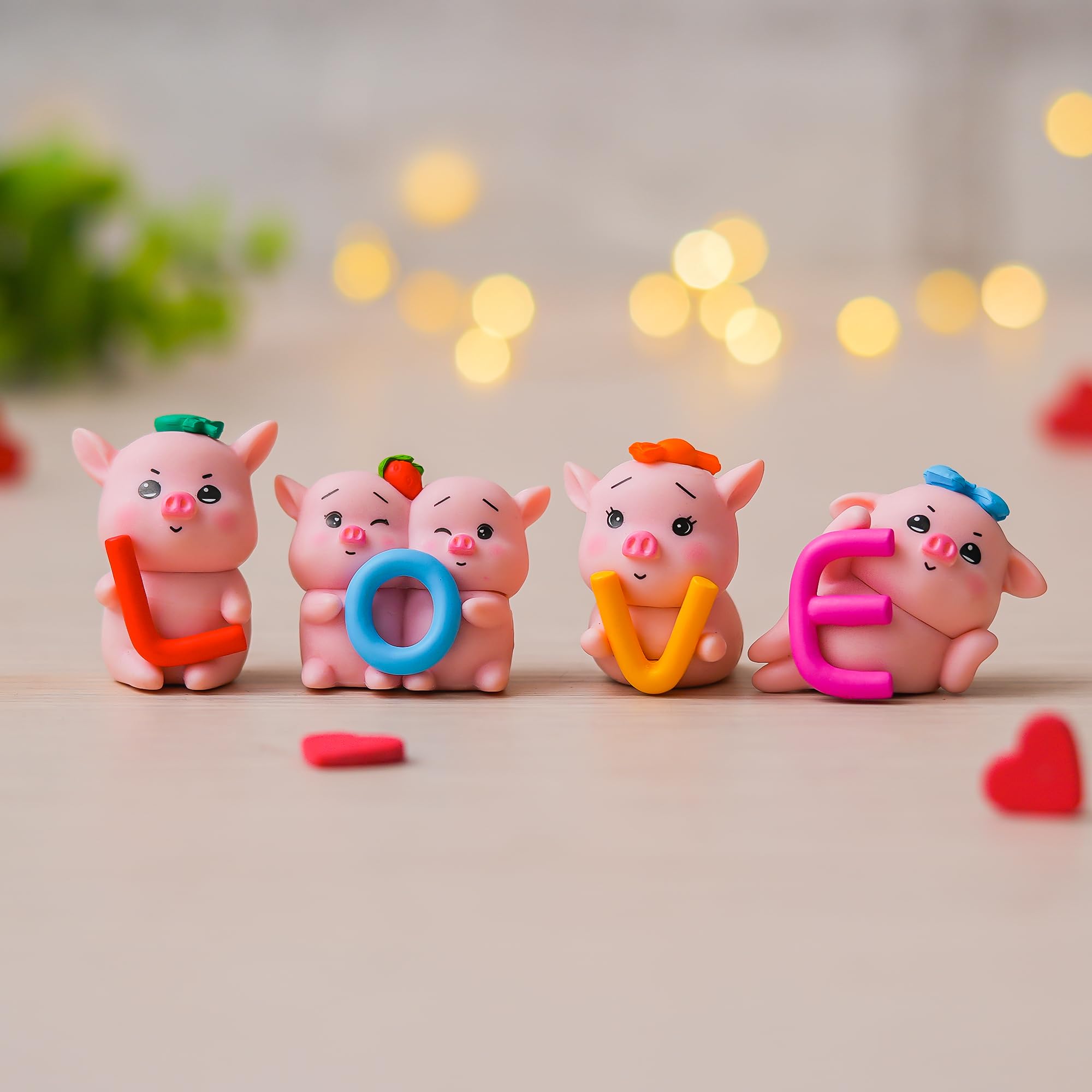 Ecraftindia Pig With Love Letters Miniature Showpiece Set Valentine Gift For Girlfriend Boyfriend Husband Wife Her Him | Valenti