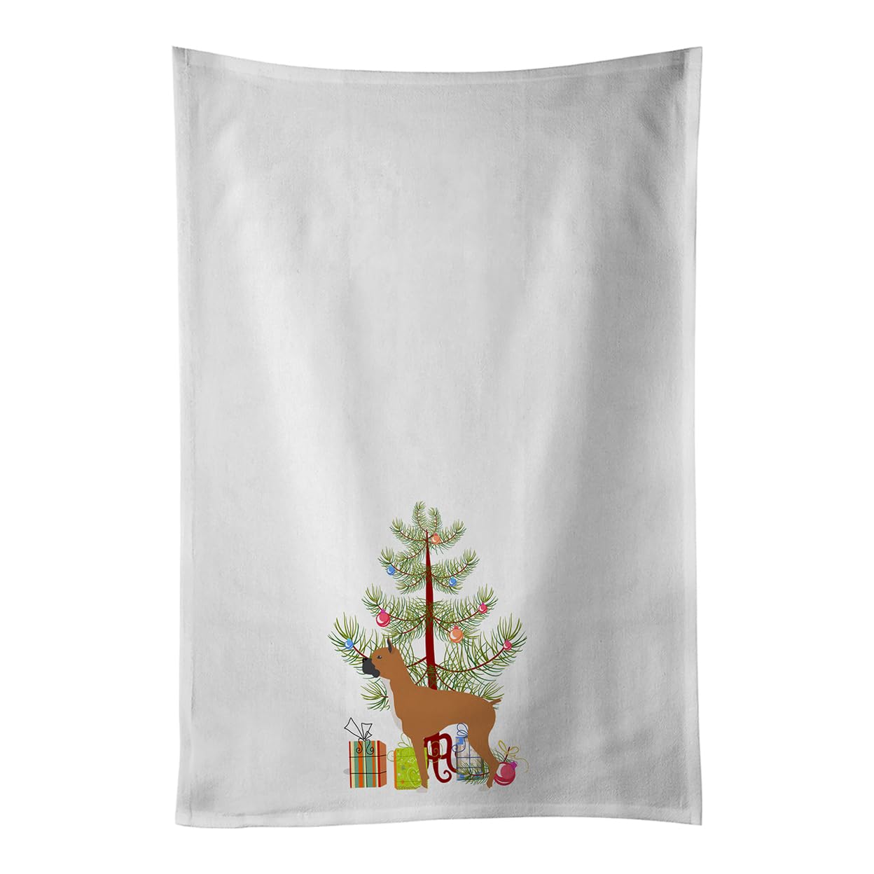 Boxer Merry Christmas Tree White Kitchen Towel Set of 2