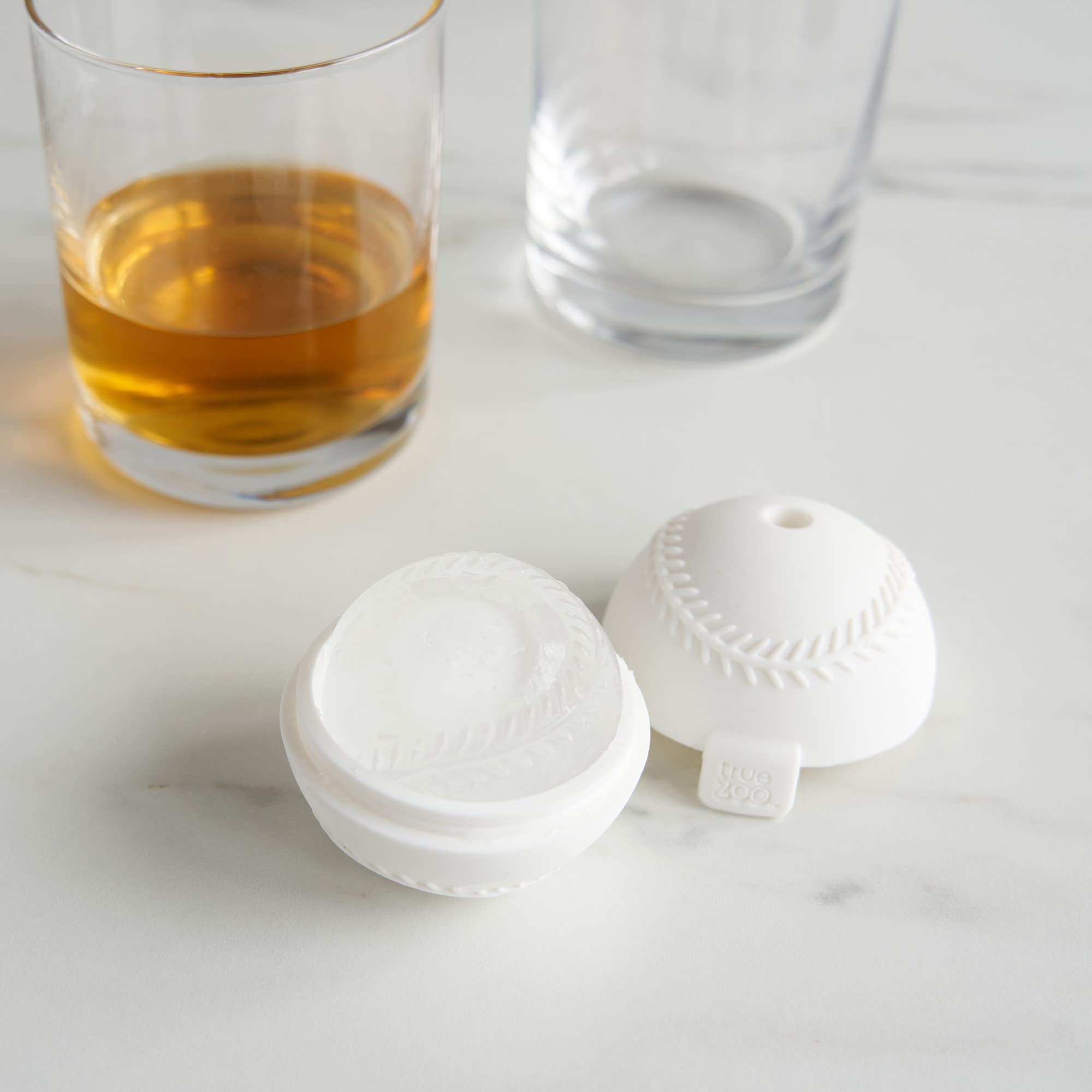 True Zoo Baseball Ice Mold, Silicone Ice Sphere Mold, Novelty Ice Maker, Set Of 1, White, Dishwasher Safe, Ice Cube Tray