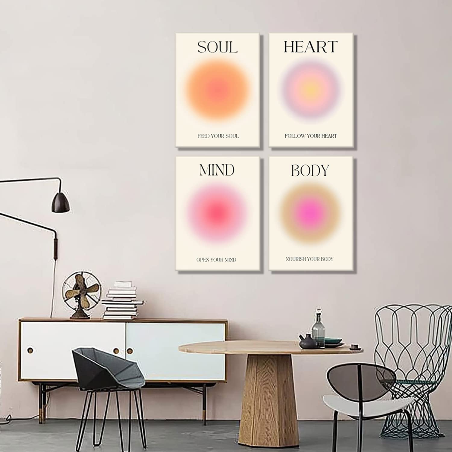 Framed Art Angel Halo Aesthetics Poster Set Of 4 Pieces Colorful Aura Gradient Canvas Wall Art Spirit Soul Quote Print Painting