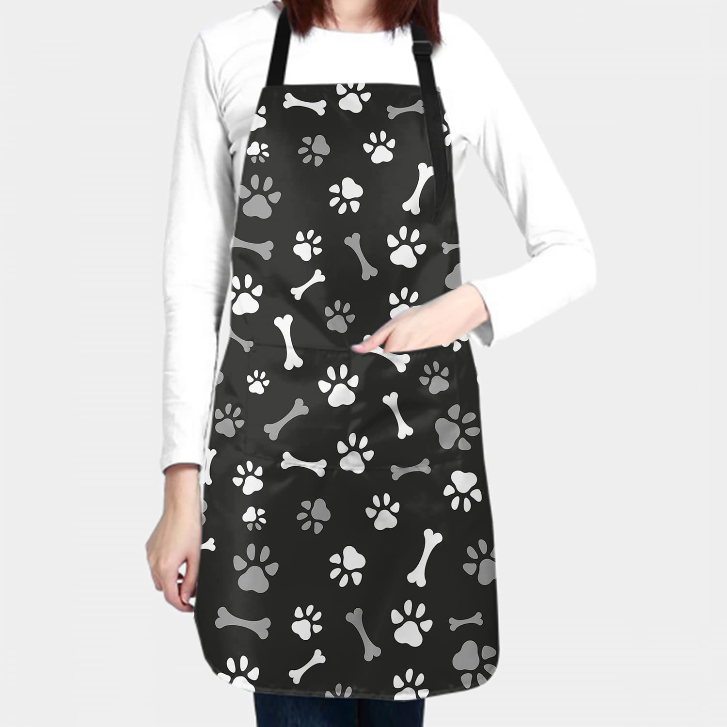 Sweetshow Dog Grooming Apron With 2 Pockets And Adjustable Neck Waterproof Stain Resistant Cute Bones Dog Paws Apron For Men & W