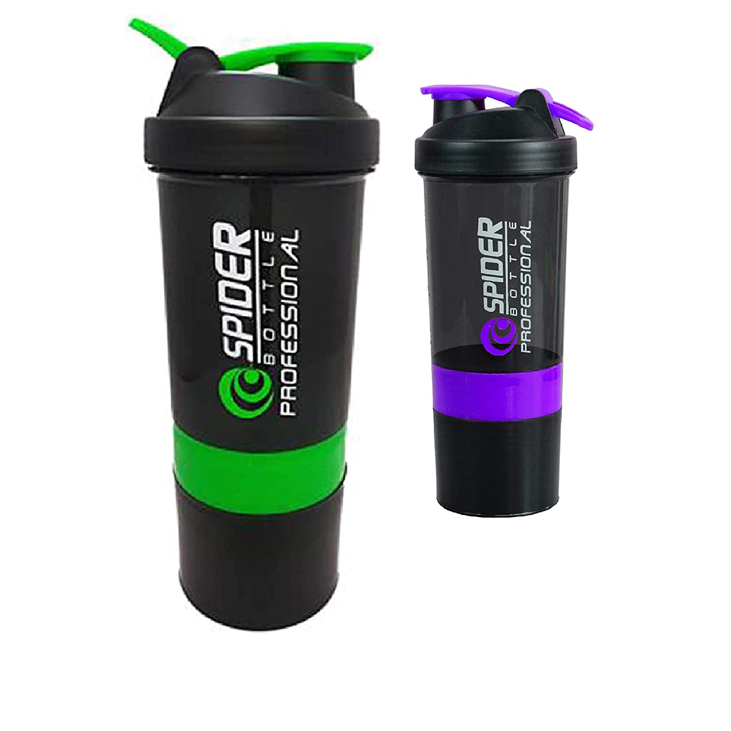 True Indian Spacial Combo Of Gym Shaker Bottle 500 Ml With 2 Storage Compartment Cup Combo For Gym (Pack Of 2) (Multicolour 20)