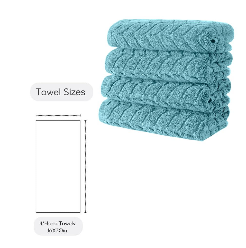 BAGNO MILANO 100% Turkish Cotton Jacquard Luxury Towel Set - Quick Dry Non-GMO Ultra-Soft  Plush and Absorbent Luxury Durable Turkish Towels Set (Aqua Green  4 Pcs Hand Towel Set)