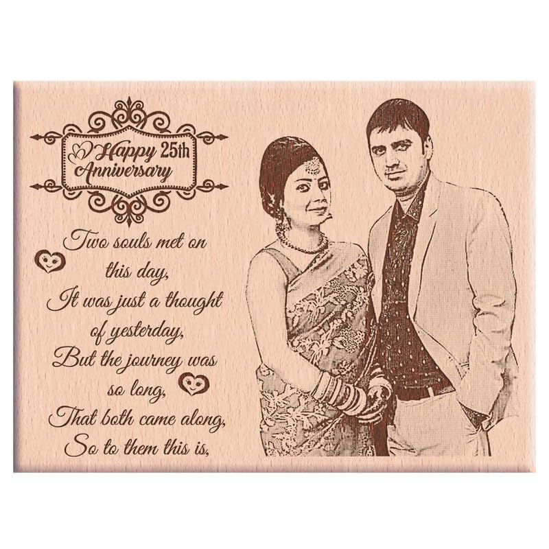 Gftbx Personalized Wooden Engraved Photo Frame For 25Th Wedding Anniversary (9X7 Inches, Wood), Tabletop Rectangular