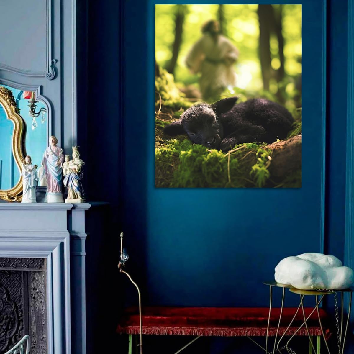 Jesus And Lamb Canvas Wall Art Jesus Runs For The Lost Sheep In Summer Forest Picture Wall Art Canvas Print Christian Home Decor