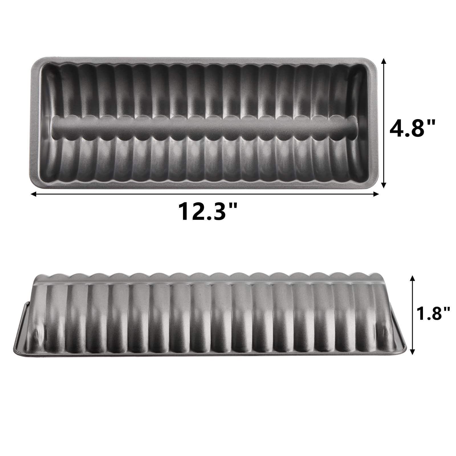 Peohud Almond Cake Pans - 4 Pack Non-Stick Carbon Steel, 12.3"x4.8"x1.8", Silver, Model P-AlmondCakePan-4p
