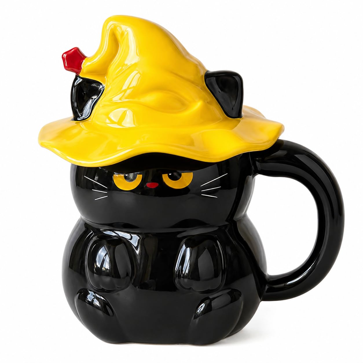 Exodmx Black Cat Mug with Witch Hat Lid, 15oz(450ml) Microwave Safe Cute Coffee Mugs, Cat Coffee Mug for Cat Lovers, Novelty Fun