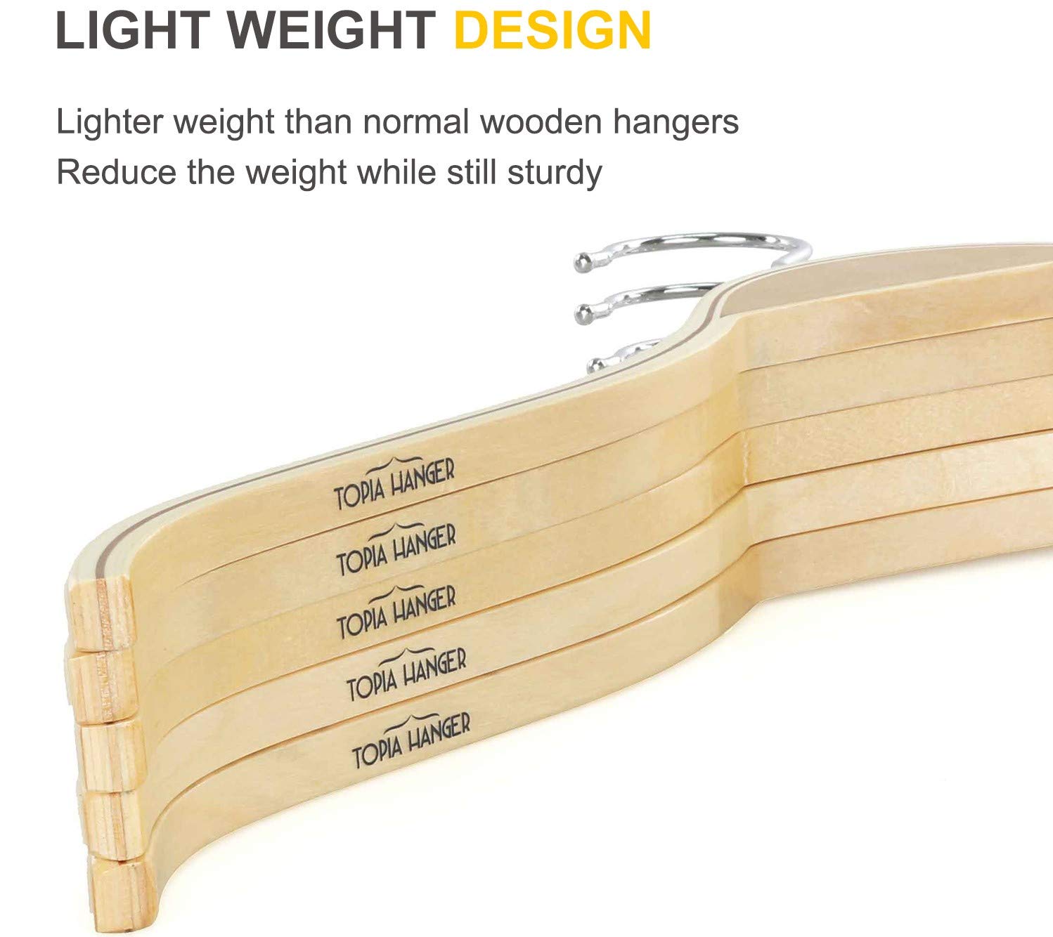 Topia Hanger Slim Natural Wood Hangers With Extra Soft Non-Slip Rubber Grips, 18-Pack High-Grade Fashion Hanger No Shoulder Bump
