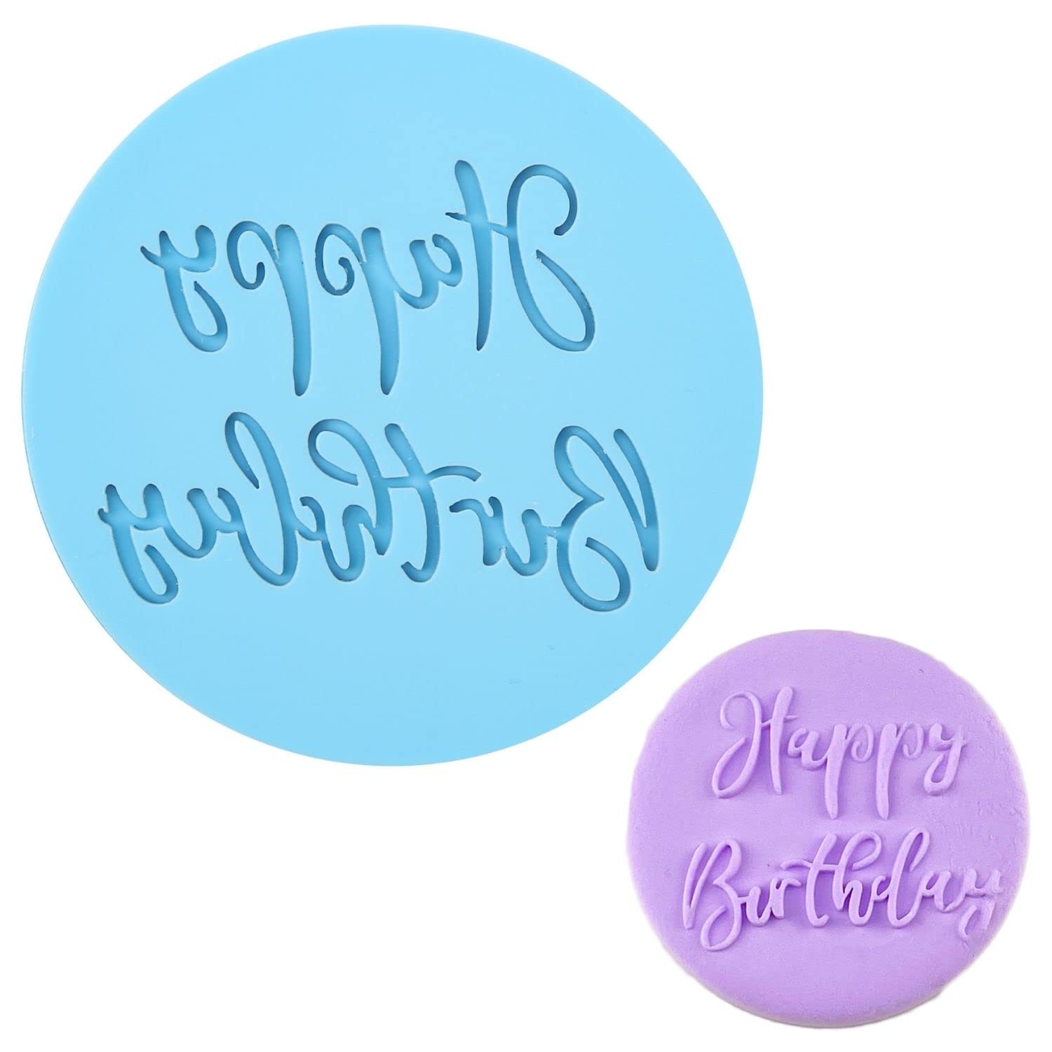 Crethinkaty Happy Birthday Fondant Embosser 3D Design Cookie Stamp For Baking Cookies,Decorating Cake/Sugar Paste/Cupcake