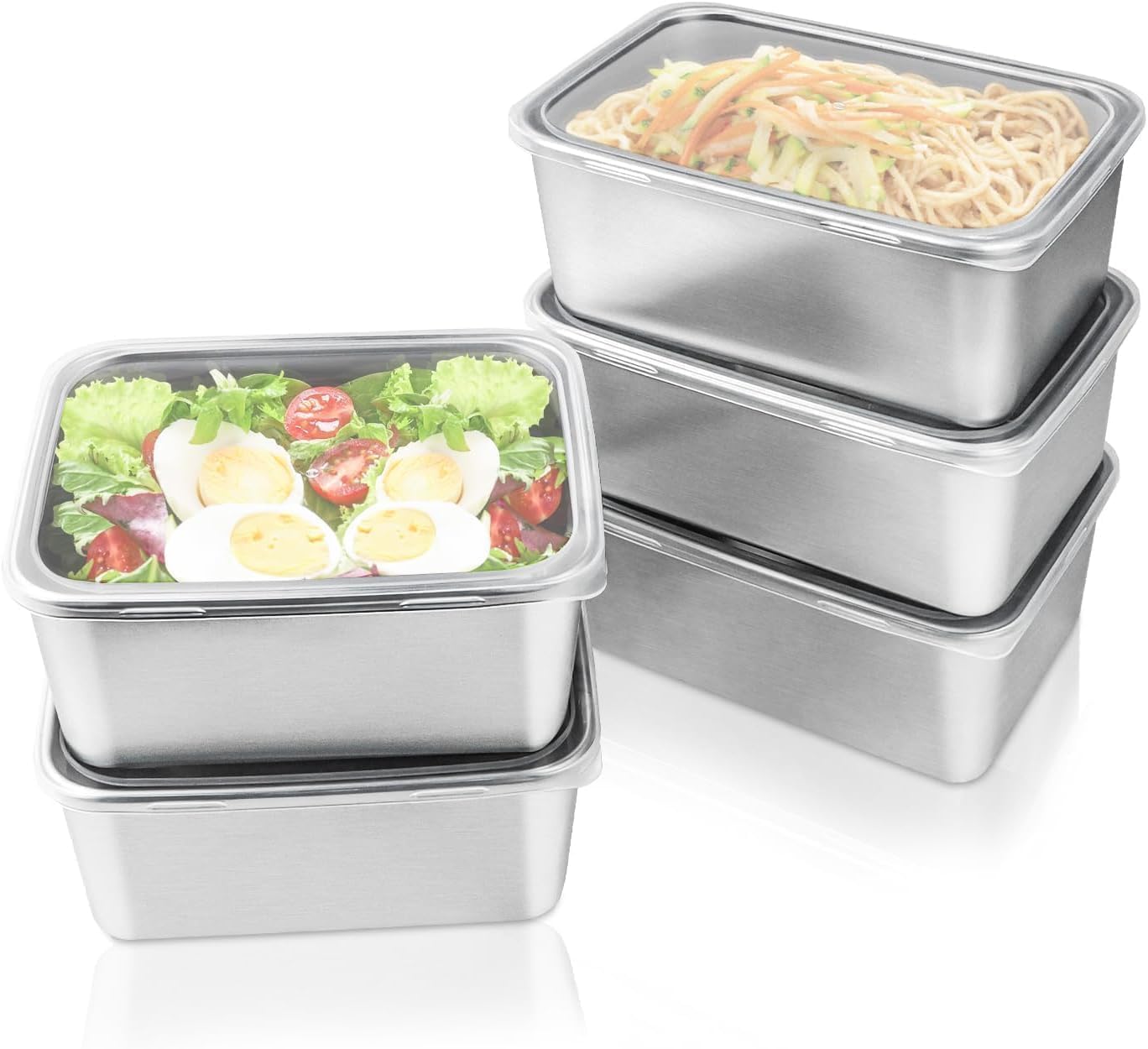 Stainless Steel Food Storage Containers With Transparent Lids, 700 Ml Each, Pack Of 5 Stackable Kitchen Storage Boxes LeakResis