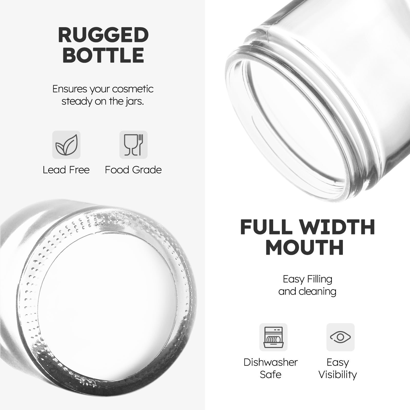 Glass Cosmetic Jars With Plastic Woodgrain Lids, 4 Oz, 2 Oz 1 Oz Small Glass Storage Jars With Lids & Stickers, Reusable Clear T