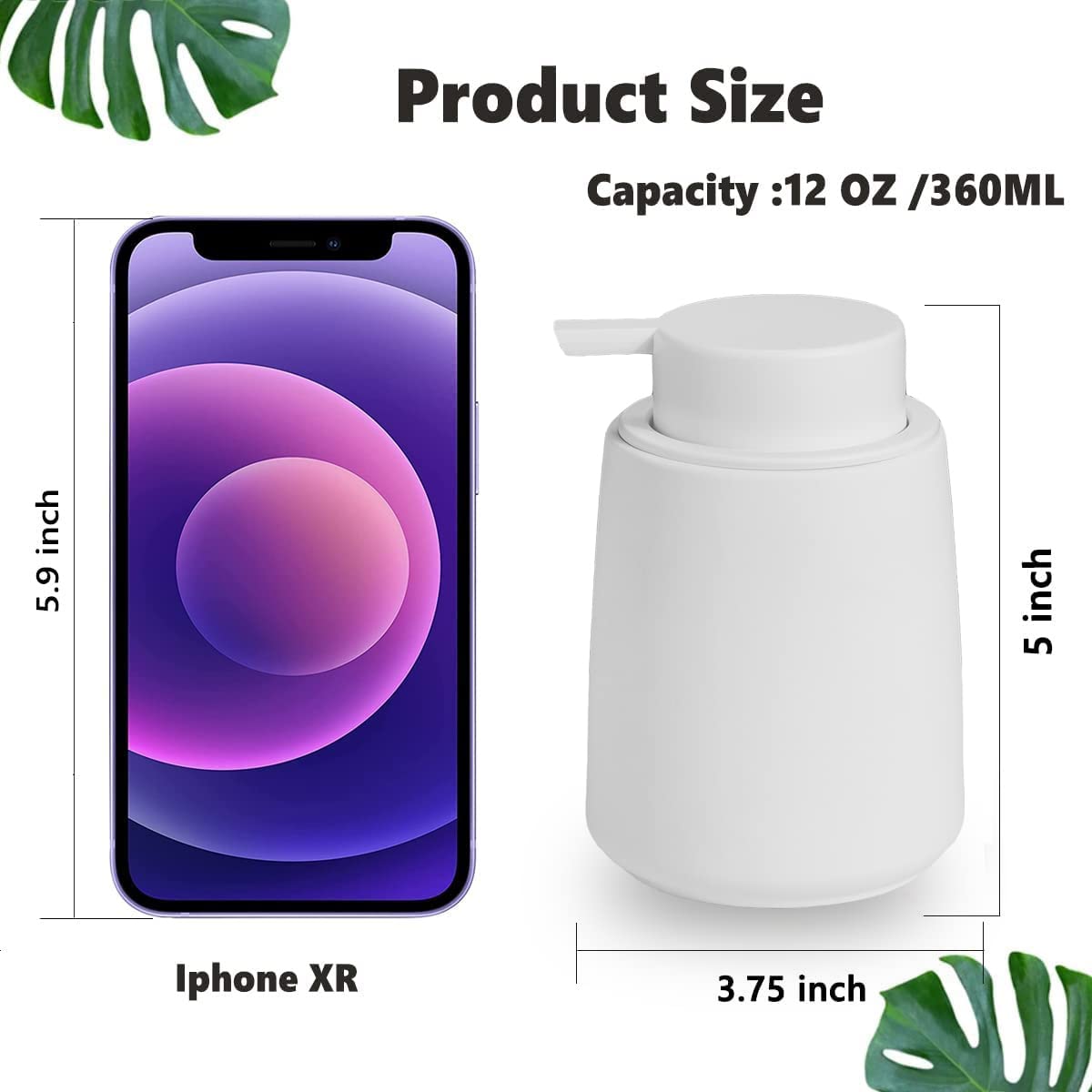 12Oz White Soap Dispenser - Ceramic Lotion Hand Soap Dispenser For Bathroom With Easy-To-Press Pump, Modern Refillable Liquid Ha