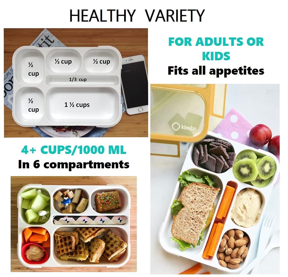 Bento-Box With Bag And Ice Pack. Lunch Boxes Snack Containers For Kids Boys Girls Adults. 6 Compartments, Leakproof Portion Cont