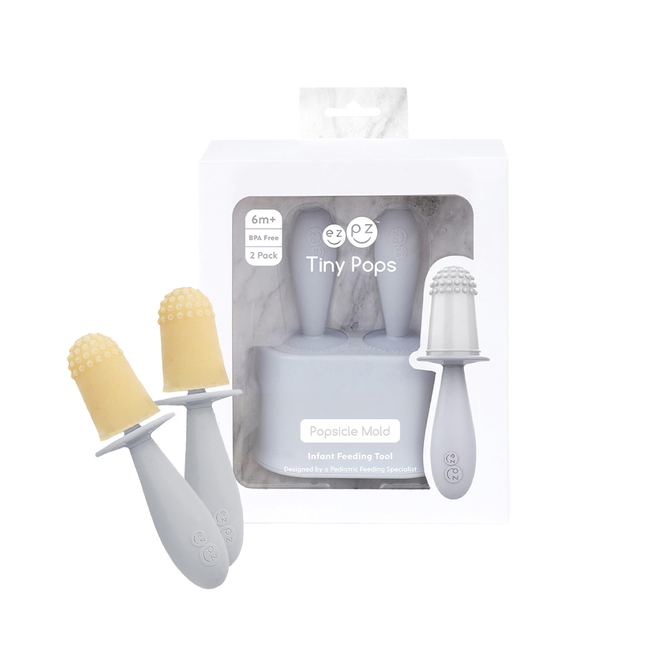 Ezpz Tiny Pops (Pewter) - Popsicle Mold Set With Wands For Infants 4 Months + - Two Pack - Baby Essentials