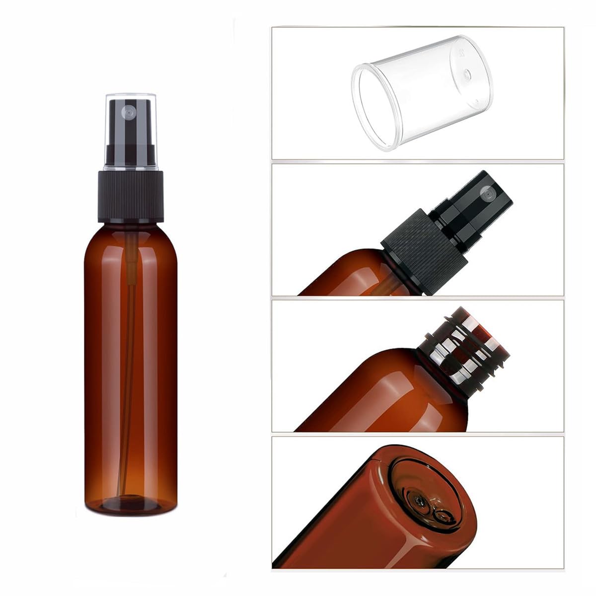Sinide Plastic Spray Bottles 100 Ml/3.4 Oz, Amber Fine Mist Mini Travel Bottle Set, Portable Refillable Makeup Sprayer Container