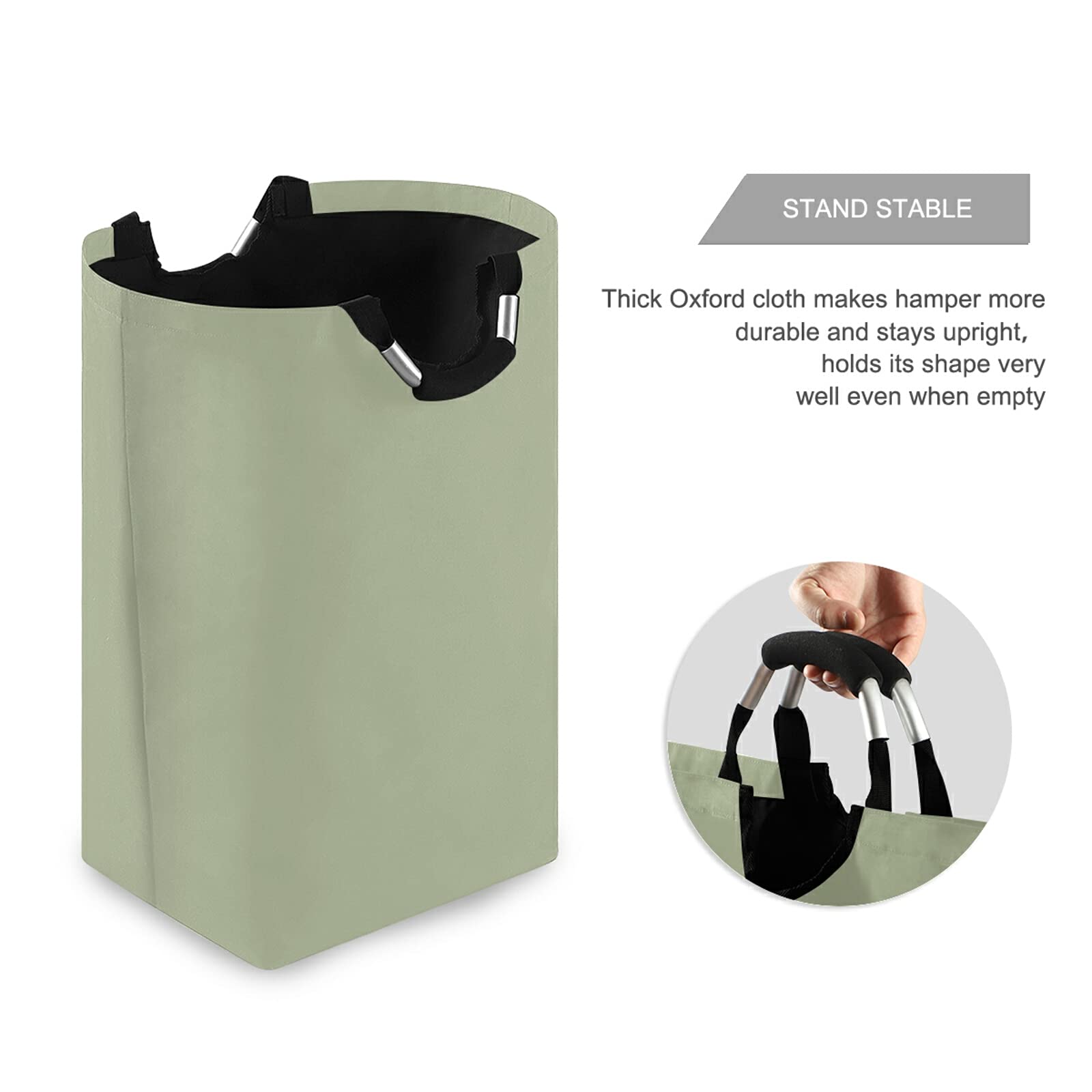 Xigua Sage Green Solid Color Laundry Hamper, Large Laundry Baskets Foldable Clothes Tote With Handles Storage Bag For Family Dor