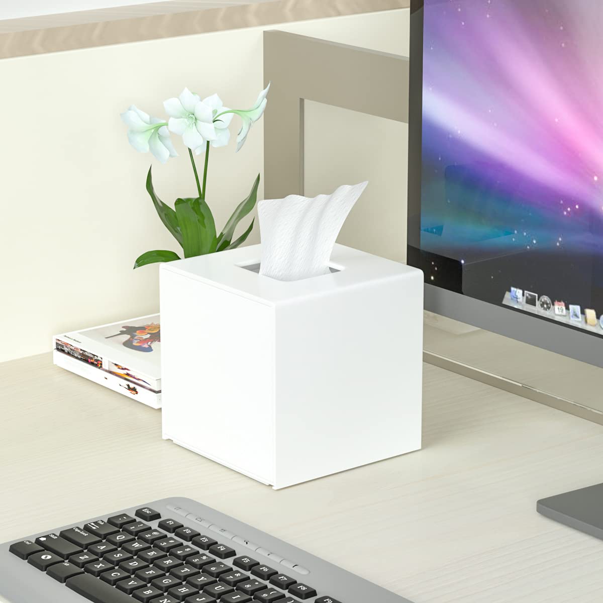 Hiimiei Acrylic Tissue Box Cover 5.4X5.4X5.4 ' ' Tissue Holder Napkin Dispenser For Home Office Restaurant-White