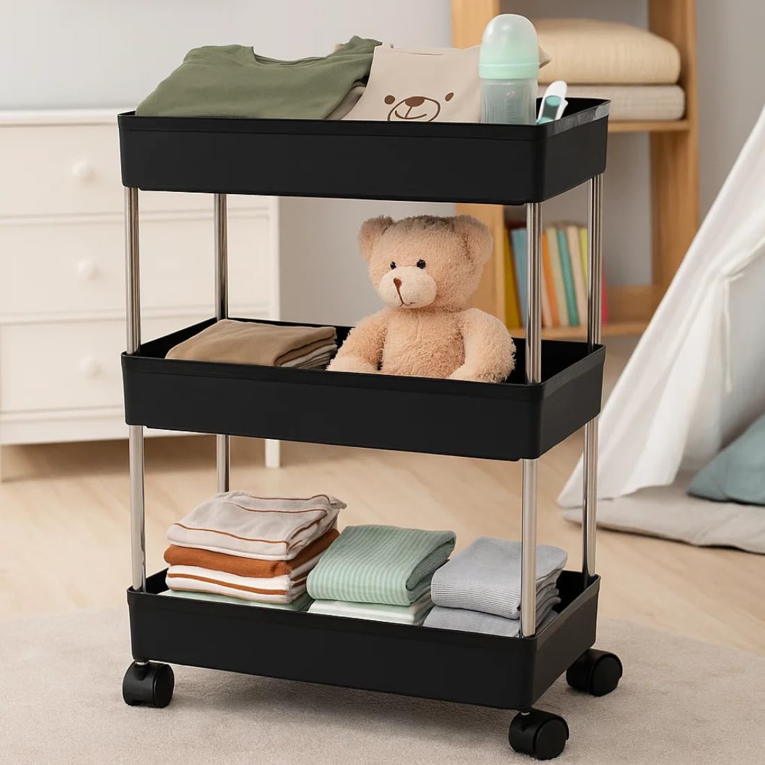 Leaffybezz Multipurpose 3Tier Storage Shelf, Storage Rack With Wheels, Storage Organizer Cart For Kitchen, Pantry Closet, Bedro