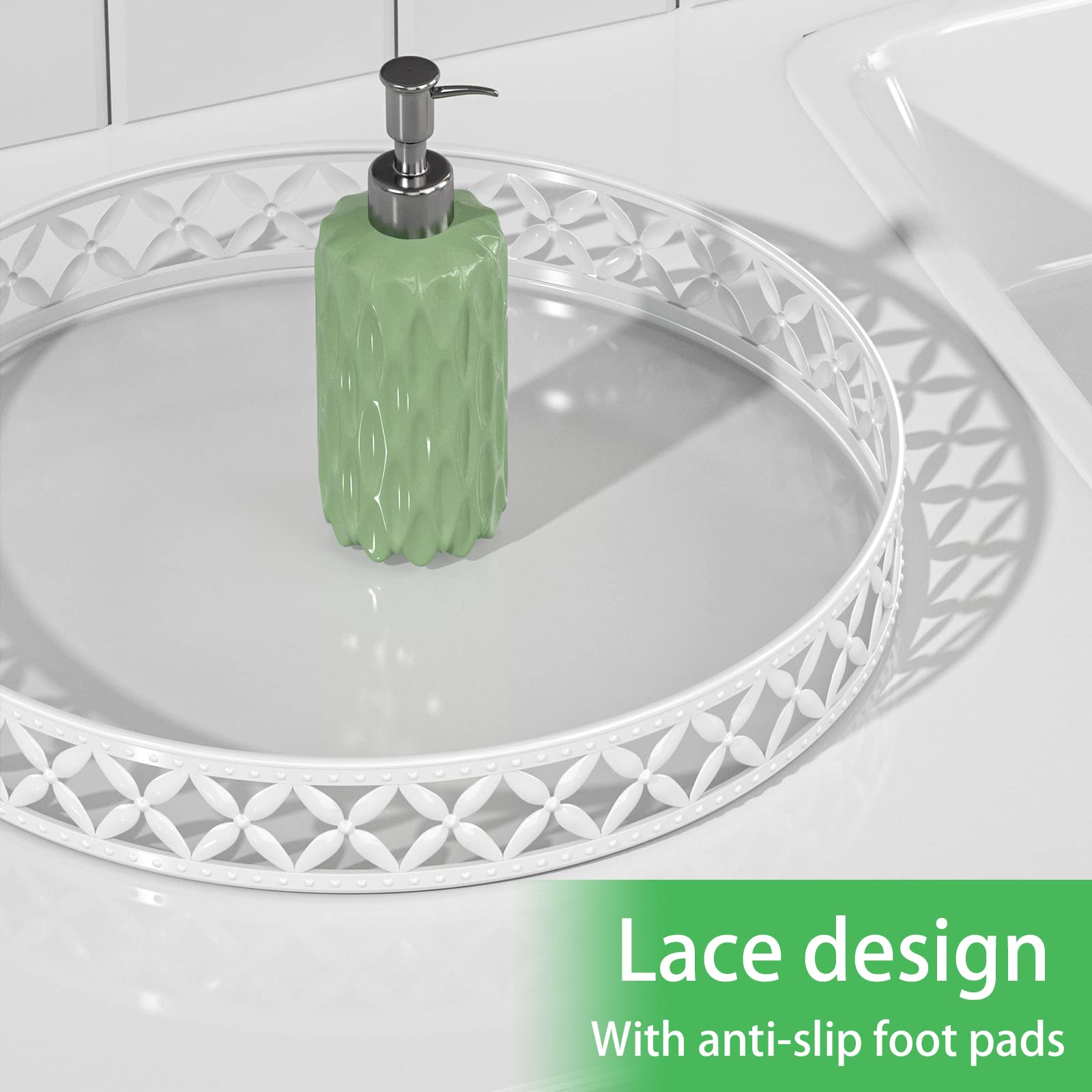 Eknitey Bathroom Trays For Counter - 11 Inch White Decorative Tray Countertop Cosmetics Vanity Perfume Organizer Storage Tray Fo