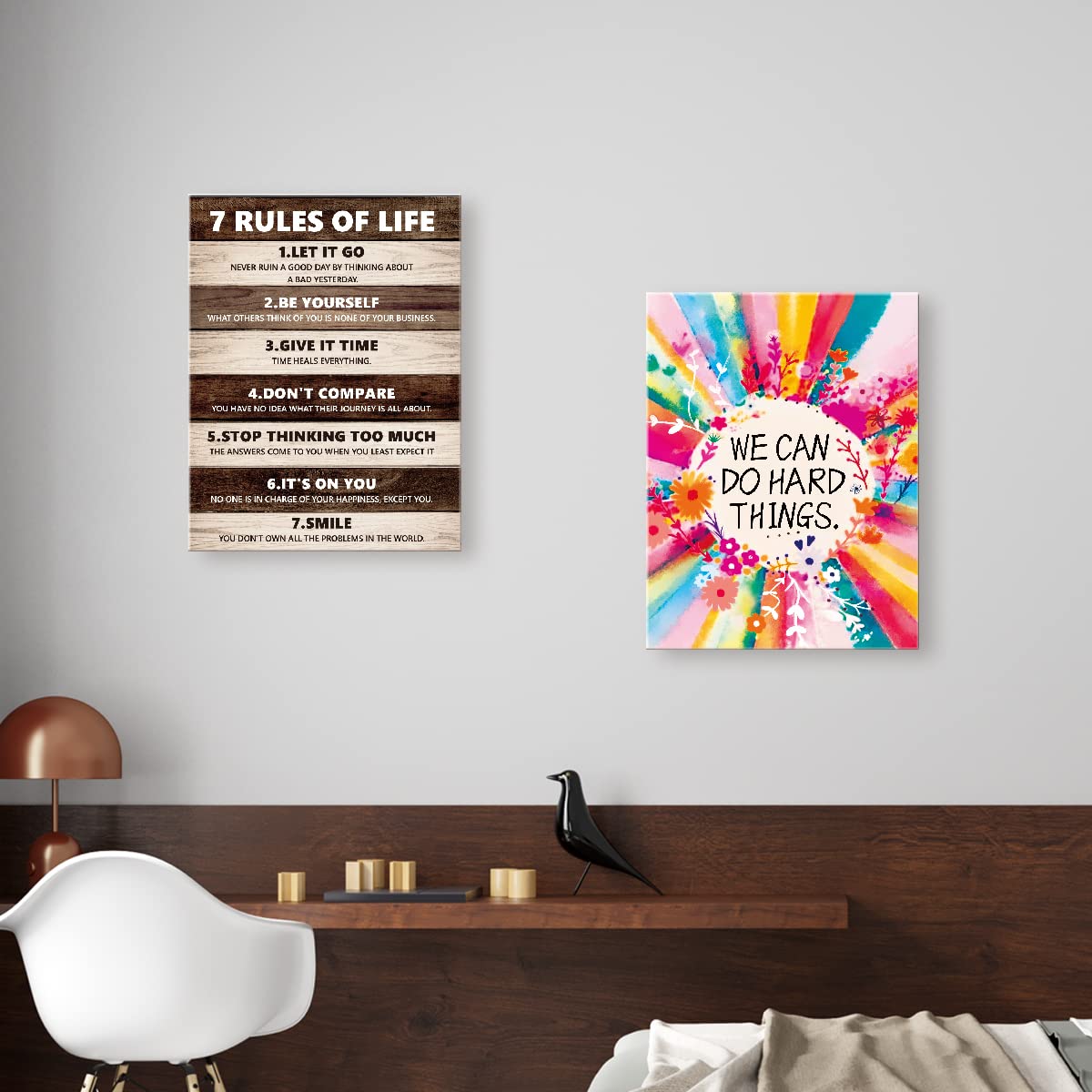 We Can Do Hard Things Inspirational Canvas Framed Wall, Colorful Flowers Girls Affirmation Motivational Canvas Framed Print For